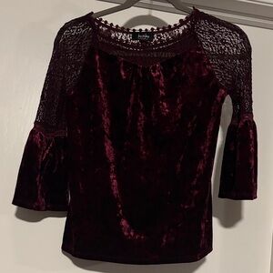 by & by Burgundy Velvet Lace Blouse